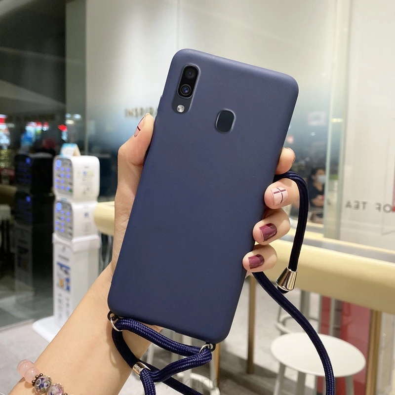 samsung silicone candy color silicone strap lanyards case on for Samsung Galaxy A70 A50 A50S A30S A40 A30 A20E A20 A10 A20S A10S A10E matte cover cute samsung cases