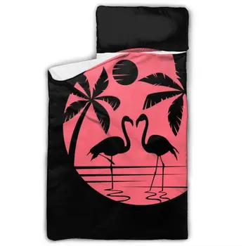 

Flamingos And Coconut Tree Toddler Nap Mat Children's Sleeping Bag with Removable Pillow for Preschool Daycare and Sleepovers