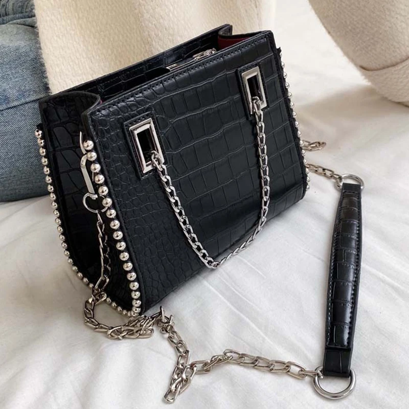 

Retro Crocodile Pattern Rivets Tote Bags Women Commuter Bag Chic Chain Pu Leather Women Shoulder Crossbody Bags Lady Handbags