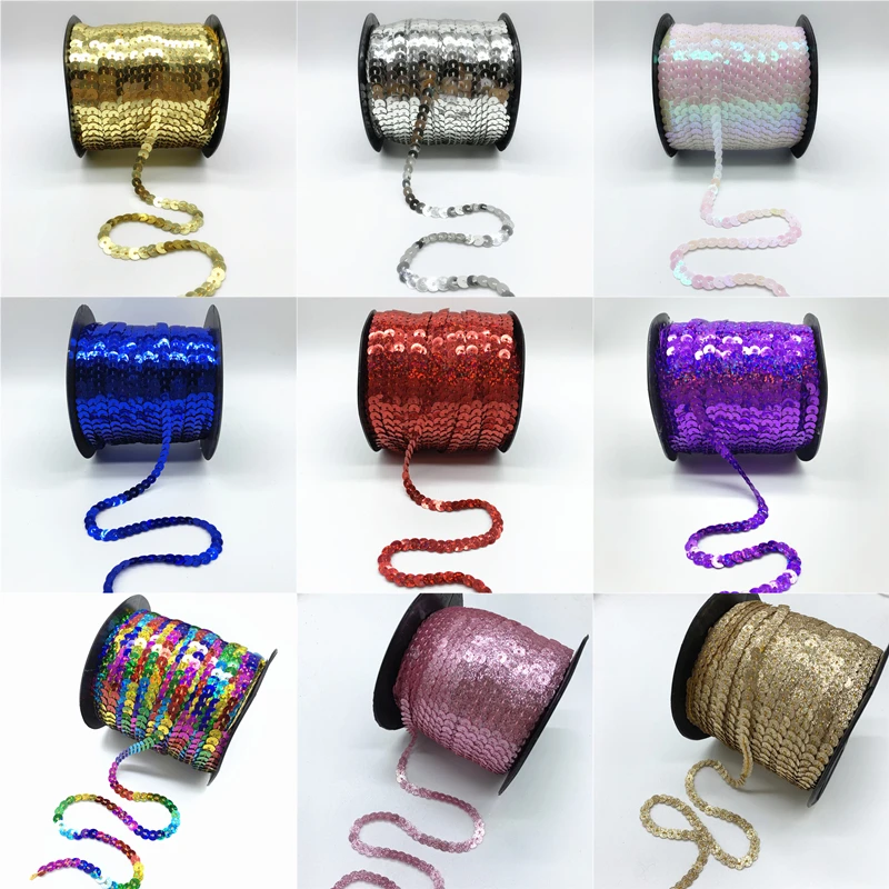 Sequin Sewing Accessories 5yards/Lot 6mm Sequins Ribbon Round Flat Sequins Laser Glitter Paillettes For Crafts Sewing Cloth Accessory Sequin Trim