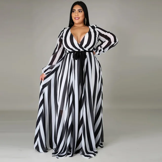 2021 Chiffon Long Sleeve Cross V-Neck Maxi Dress Bohemia Dress Full Plus Size Celebrity/Graduation/Dinner Dress Beach Sundress D5500 Black