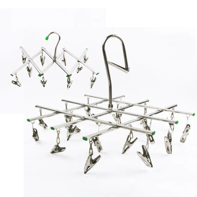 

Stainless Steel Clips Clothes Laundry Rack Hangers Socks Drying Shelf Tool US