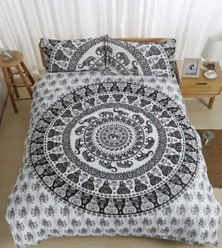 

3D Bohemian style bedding sets gray background ruler and Indian round printing bedding sets