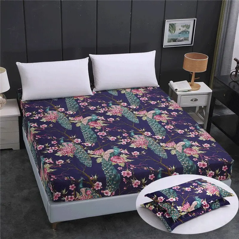 3pcs 100% Polyester Fitted Sheet Set Mattress Cover Pillowcases Four Corners With Elastic Band Bed Sheet
