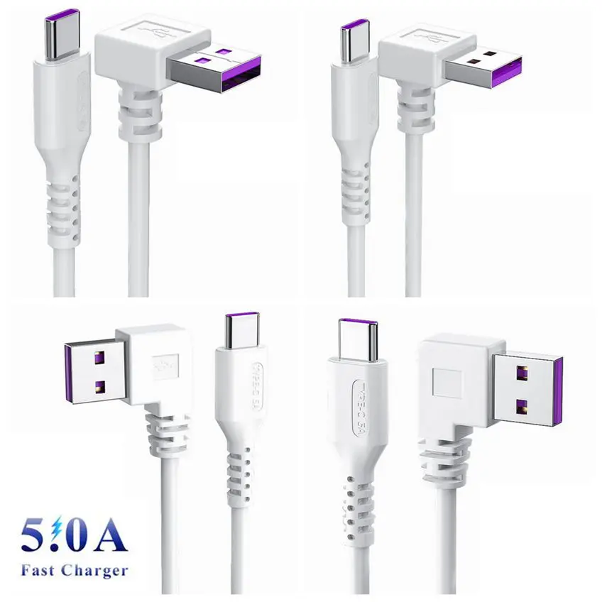 USB Type C Cable Fast Charging 5A 60W Wire Date Cable Cord 90 Degree Up ...