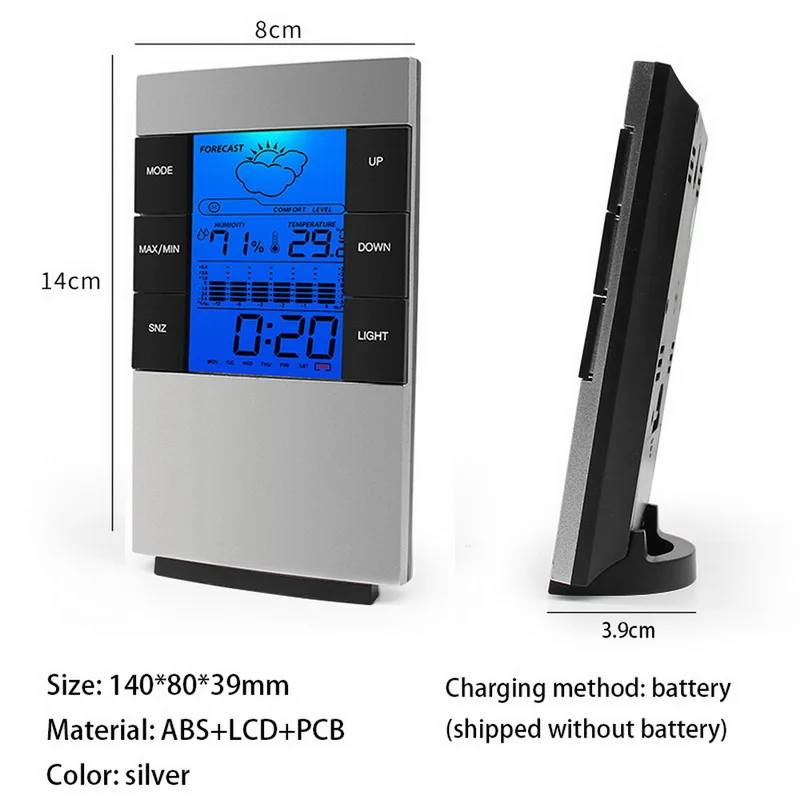 Thermometer Hygrometer Station Clock Room Temperature and Humidity Monitor Gauge Battery Operated Digital Weather Station