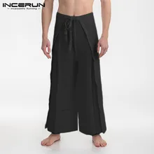 Штаны INCERUN мужские с широкими штанинами, однотонные джоггеры, уличная одежда на шнуровке, повседневные свободные брюки из тайского хлопка, S-5XL Штаны INCERUN мужские с широкими штанинами, однотонные джоггеры, уличная одежда на шнуровке, повседневные свободные брюки из тайского хлопка, S-5XL