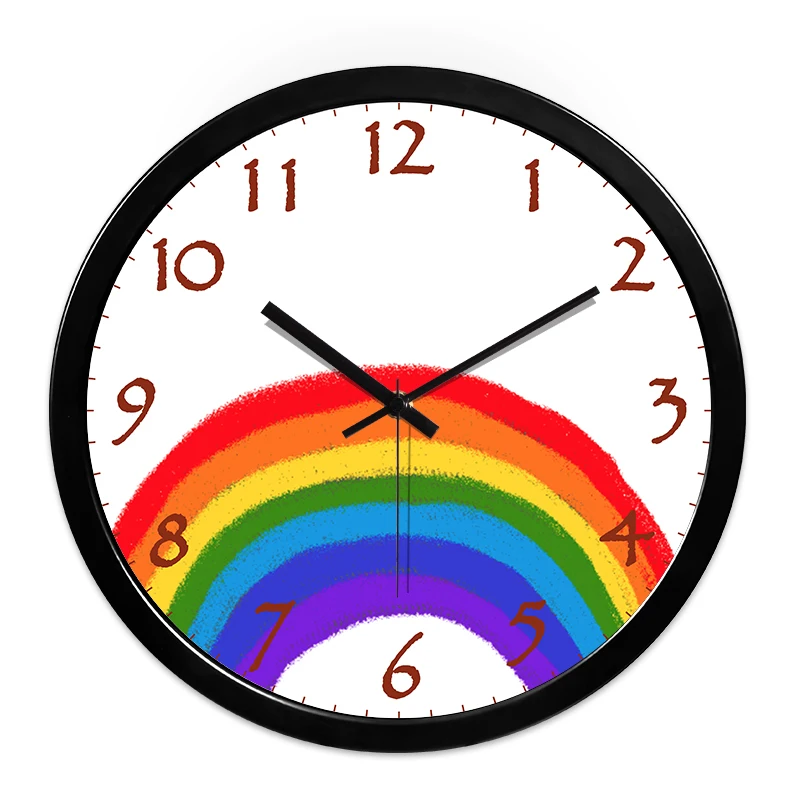

Cartoon Rainbow Wall Clock Metal Wall Decorations Living Room Children's Room Hanging Tables Office Decoration Modern SC145
