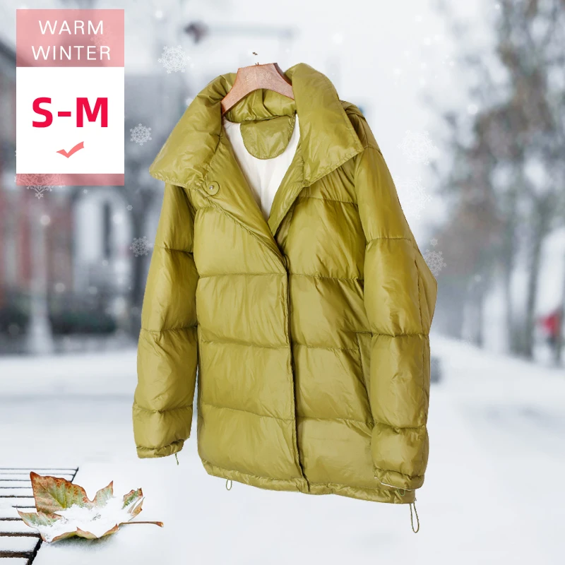 

New Fashion Winter Stand Collar Short White Duck Down Jacket Female Warm Casual Loose Style Feather Coat With Hood Good Quanlity