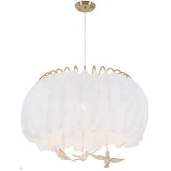 

American Pastoral white feather chandelier living room Princess bedroom Nordic modern crystal crystal bird Chandelier