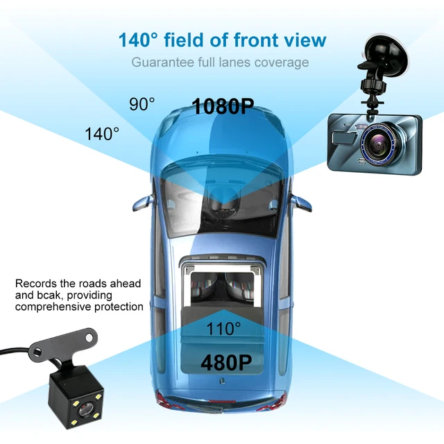 4inch Car DVR Dash Camera Rear View Dual Lens Full HD 1080P Cycle Recording G Sensor