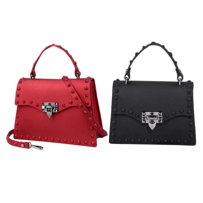 

2Pcs New Women Messenger Bags Luxury Handbags Women Bags Designer Jelly Bag Fashion Shoulder Bag Females Handbag Red L & Black L