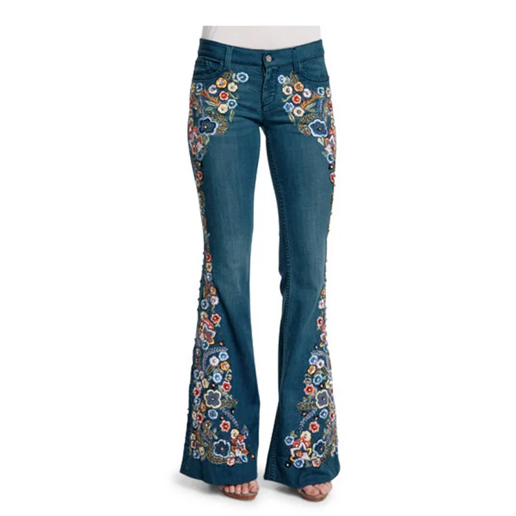 

Embroidered Slim Fit Bell bottom Pants high waist Jeans 2020 high waist loose comfortable jeans European and American Style