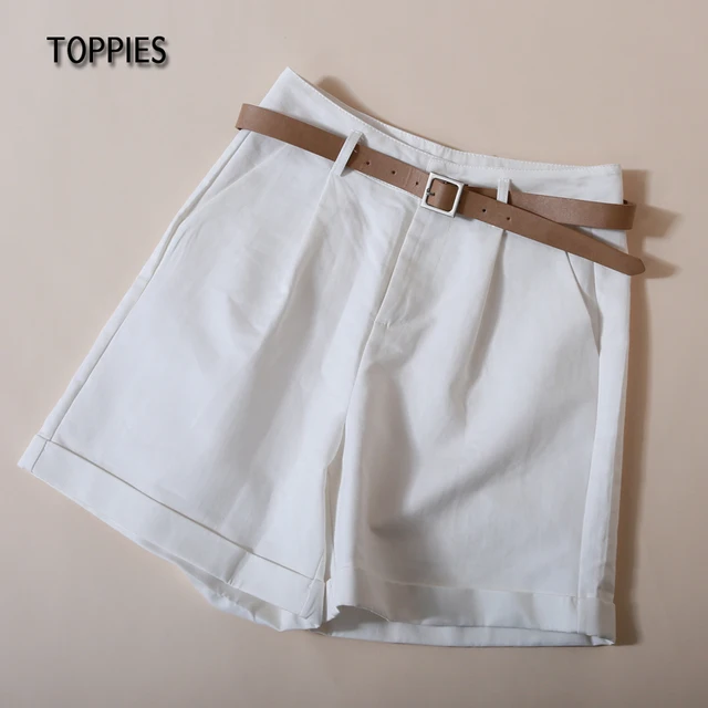 Toppies Summer Shorts Loose Wide Leg Shorts with Pu Belt Solid Color Wide Leg Bottoms Woman Streetwear 1