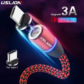 

USLION 3A Magnetic Charger Micro USB Type C Cable Fast Charging Cord For iPhone 11 X Fast Charging For Samsung S10 S9 Redmi Note