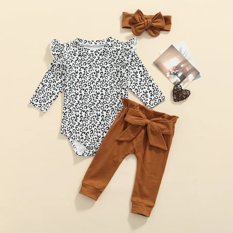 Adorable Baby Girls Leopard Ruffle Romper Set
