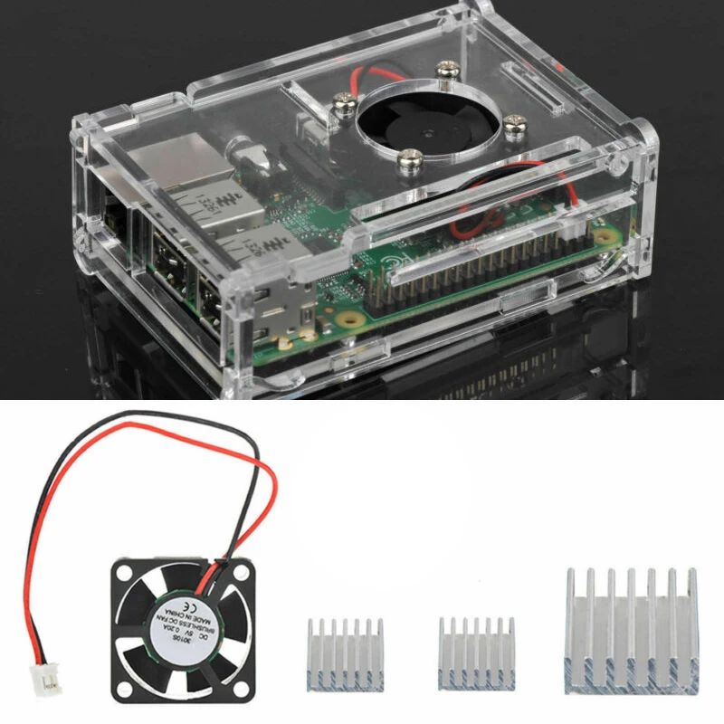 Для Raspberry Pi 3 Model B+ Прозрачный чехол в коробке+ вентилятор охлаждения+ алюминиевый радиатор CA