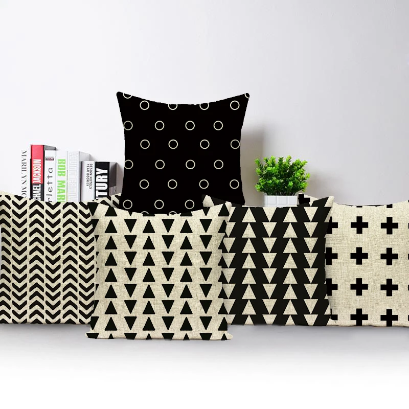 Nordic Black White Geometry Throw Cushion Pillows Covers Dotted Stripe