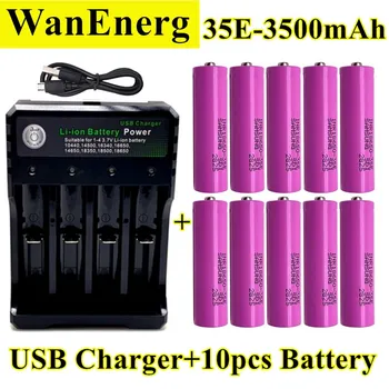 

18650 35E 3.7v 3500mah 18650 Lithium Rechargeable Battery For battery pack power tool Flashlight batteries+charger
