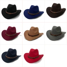 Ковбойская фетровая шляпа с широкими полями в европейском и американском стиле, Панама, джазовые шляпы с кожаной пряжкой, простая шерстяная шляпа для мужчин и женщин