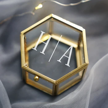

Custom Personalized Empty Geometric Glass Treasure Box Engagement Ring Box Gold Rustic Jewelry Box Wedding Gift