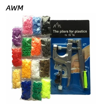 

U Shape Fastener Snap Pliers , KAM Button + 150 set (10 colors)T5 Plastic Resin Snap Round Button,DIY Sewing Tool