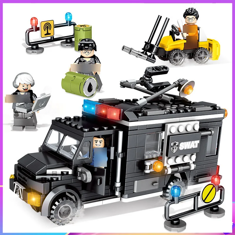 

City Swat Police Team Satellite Communication Equipment Truck Car Building Block Figure Brick Toys Kid 102348