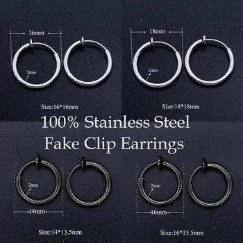 

100% Stainless Steel 16-20mm Round Fake Clip Earring for Men Fashion Male Piercing Jewelry Men's Punk Earrings