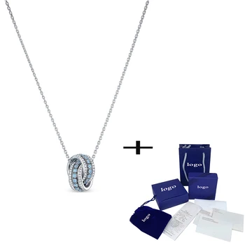 

SWA New Fashion Blue Crystal Necklace Simple Elegant Lady Luxury Jewelry for Girlfriends Romantic Birthday and New Year Gift