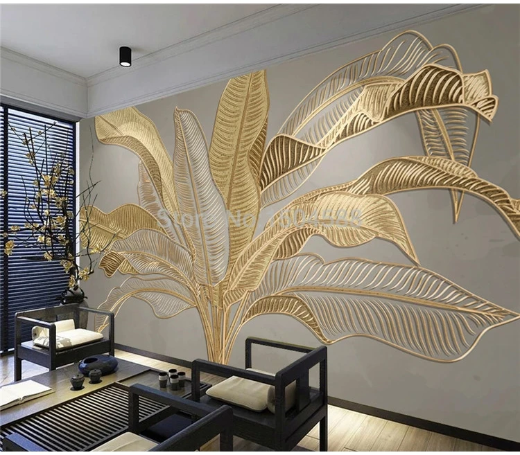 relevo dourado, folha de banana, mural para