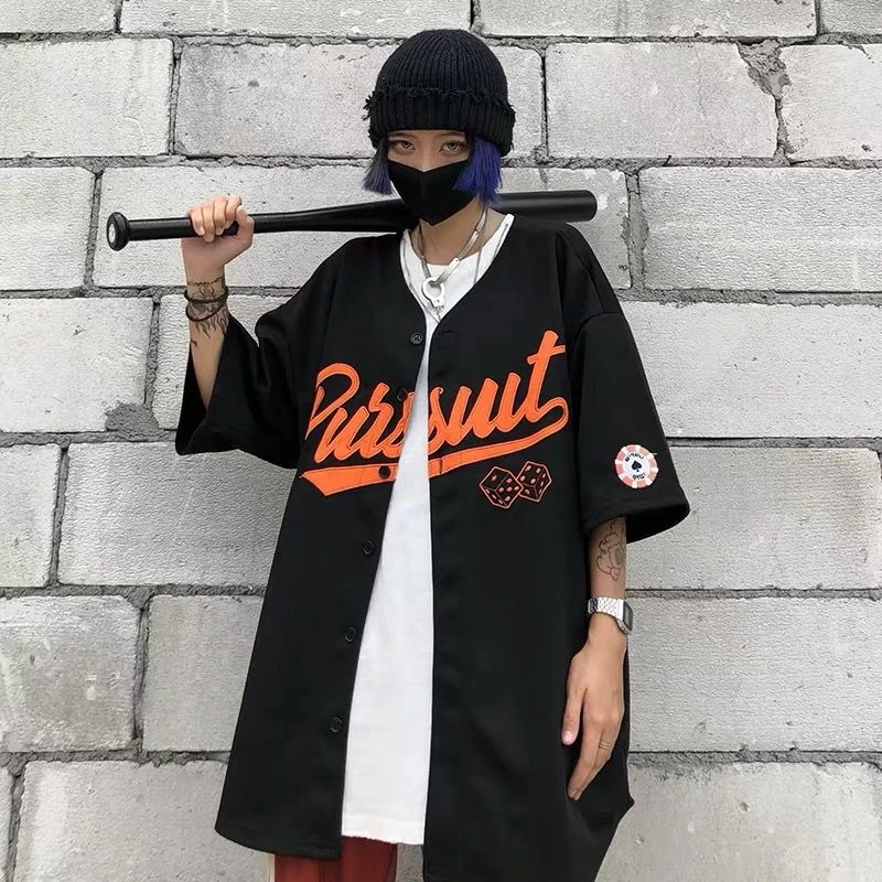 HOUZHOU camisa de béisbol para mujer, de calle estilo Harajuku, Hippe Vintage de gran estilo coreano, blusa abotonada negra de corta|Camisa| - AliExpress
