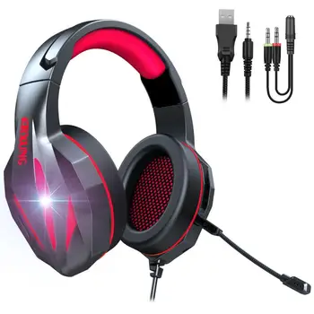 

J5 Head-mounted Gaming Headset With Microphone Wired Stereo Bass Headphones Colorful Glow LED Light Computer PC Earphons