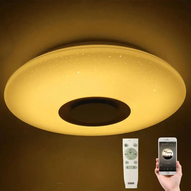 60W Rgb Flush Mount Round Starlight Music Led Ceiling Light Lamp With Bluetooth Speaker, Dimmable Color Changing Light Fixture W