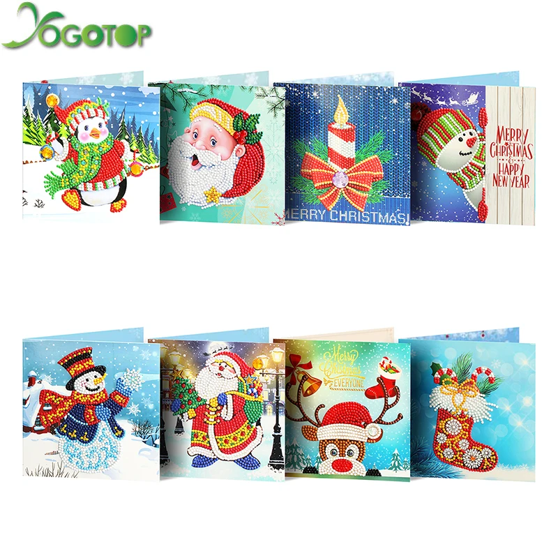 Online YOGOTOP Venta caliente Diy diamante pintura tarjeta Shinny especial Emboridery Kits navidad tarjetas de felicitación Santa Claus Feliz Navidad