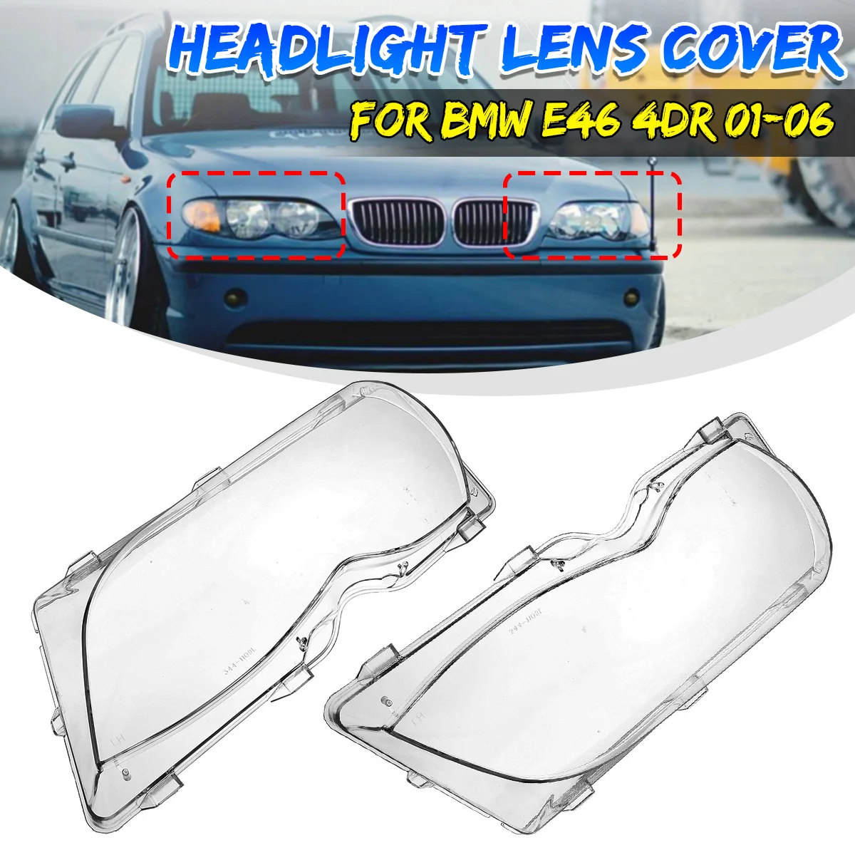 Headlight Transparent lens cover for 318i 320i 320d 323i 325i 325d 328i for B M W 3 Series E46 4Doors 98-01 Headlight Clear glass cover Facelift Headlamp Clear Shell Replacement old Left
