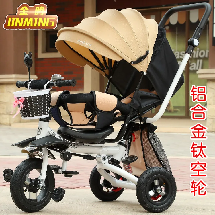 Детский трехколесный велосипед 3 в 1, плоская Лежащая детская коляска, трицикл, регулируемое поворотное сиденье, складная детская коляска с зонтиком - Цвет: titanium KH