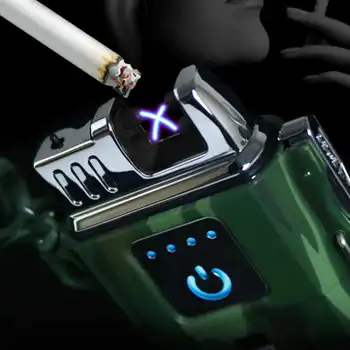 

Cool Technology Windproof Electronic USB Recharge Waterpoof Outdoor Double Arc Cross Cigarette Accessories Smoking For Man Gift