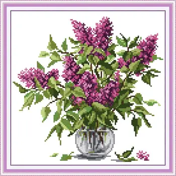 

Purple Flower Counted and Stamped Cross Stitch Kit Aida 11CT 14CT Cross Stitch Kit DIY Embroidery Kit Home Decoration Needlework