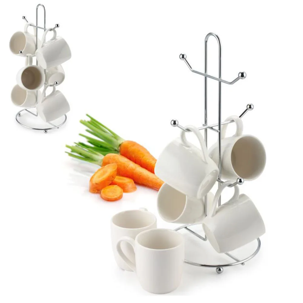 

Cup Holder 6 Hooks Smooth Surface Iron Non Slip Desktop Home Organizer Stand Drinkware Shelf Bar Decoration Kitchen Hanging