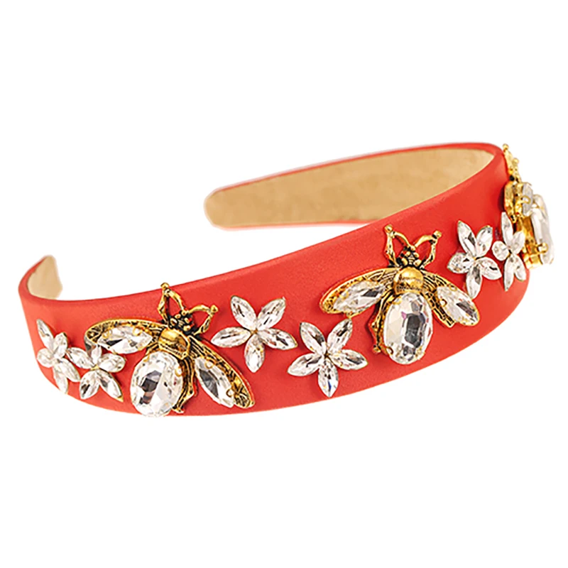 

ZHINI New Korean 6 Colors Statement Headband Boho Vintage Gold Bee Handmade Hair Bands for Women Fashion Rhinestone Jewelry Gift