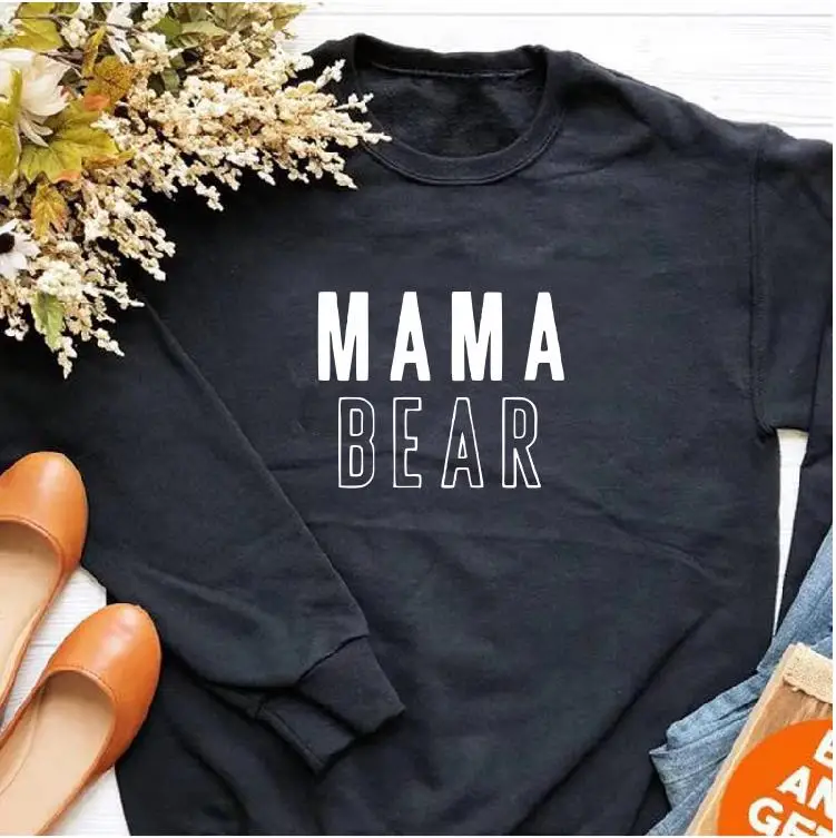 Mama Bear толстовка подарок для мамы Mommy Life толстовки с длинными рукавами Повседневные хлопковые Модные женские топы свитера большого размера Прямая поставка - Цвет: black t white words