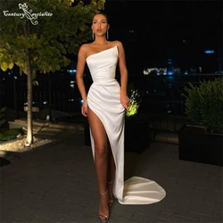 Sexy Evening Dresses Long High Slit Sweep Train Simple Satin Formal Gowns Prom Party Dress Robe De Soiree
