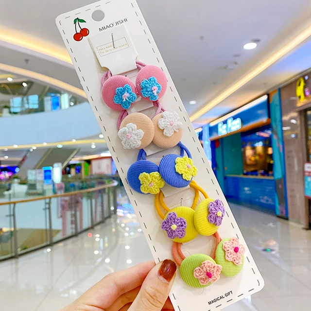 10/20/24 Pcs/Set Baby Girls Cute Cartoon Flower Scrunchies Rubber Bands Children Lovely Elastic Hair Bands Kids Hair Accessories Knited flower-10 Pcs