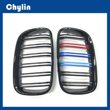 

A Pair 2007-2013 X5 e70, X6 e71 M Color 2 lines Slat Kidney Grille Front Grill For e70 e71 Car Mesh bumper Grills Top Quality