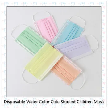 

50pcs Children's Disposable Water Color Cute Student Children Mask 3 Layers Dustproof Breathable with Ear Hook Children's Masks