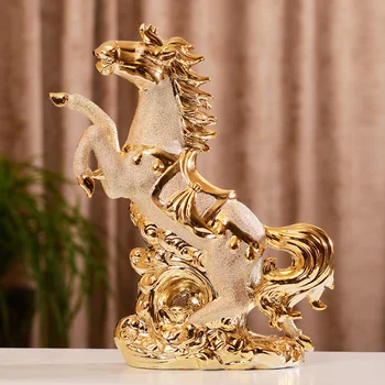 

CERAMIC GOLD HORSE STATUE HOME DECORATION ACCESSORIES CRAFTS ROOM DECORATION LIVING ROOM ORNAMENT PORCELAIN ANIMAL FIGURINES