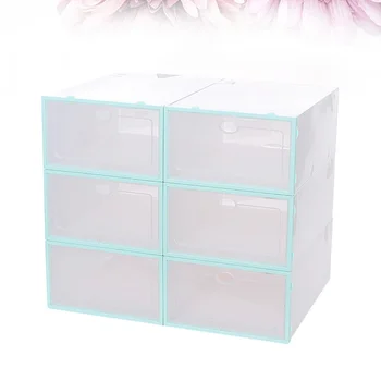 

6PCS Stackable Shoes Box Thickened Transparent Shoes Storage Case Plastic Shoe Container for Men (Sky-blue)
