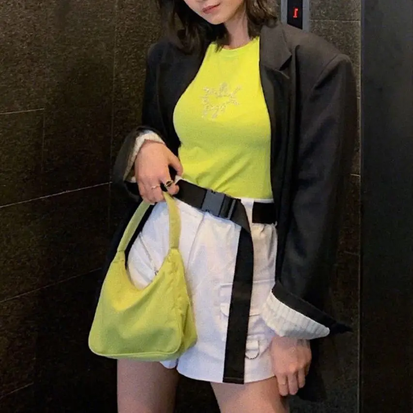 Baguette bag green nylon canvas shoulder bag green hobo handbag women retro vintage small party clutch summer new