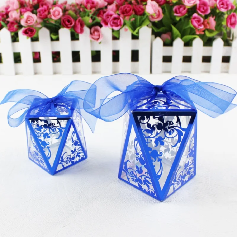 Новая Алмазная форма лазерная резка полые каретки сувениры подарок коробка сладостей с лентой Baby Shower Подарочная коробка свадебные принадлежности - Цвет: Синий