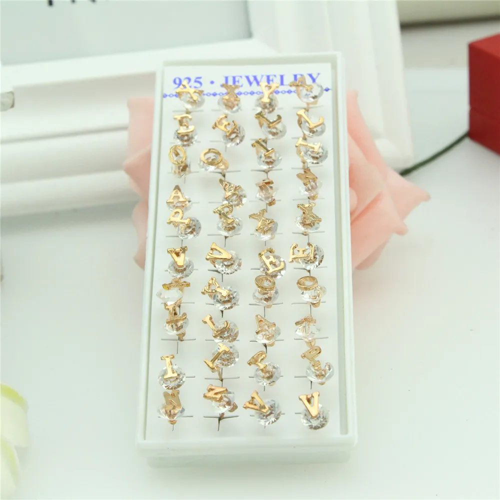 20 Pairs of a Box of New Gold Color Earrings Personality Charm Classic Letters Round Inlaid Crystal Earrings Jewelry